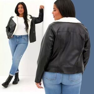 TORRID NEW FAUX LEATHER Sherpa Lined Black Moto Jacket Plus Size 2X NWT